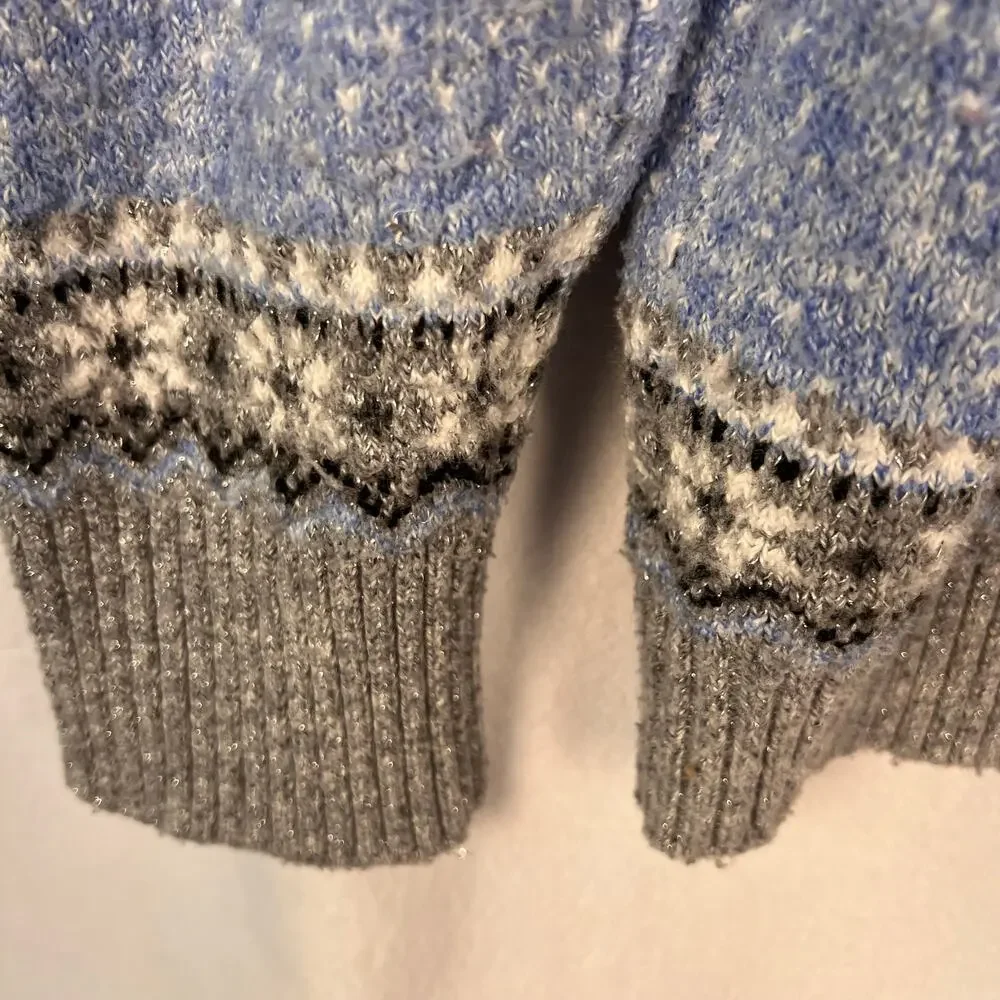 Holiday Time Penguin Fair Isle Sweater XL 16-18 Blue Gray Metallic Winter EUC